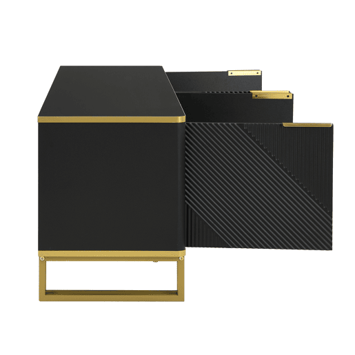 Móvel de TV 160x37,5 cm - 4 portas, design geométrico, baixo - Preto