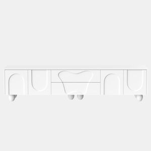 Móvel de TV 180 cm - Minimalista com pés de madeira, design elegante - Branco