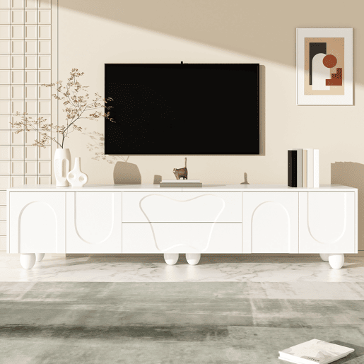 Móvel de TV 180 cm - Minimalista com pés de madeira, design elegante - Branco Móvel de TV 180 cm - Minimalista com pés de madeira, design elegante - Branco