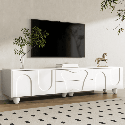 Móvel de TV 180 cm - Minimalista com pés de madeira, design elegante - Branco Móvel de TV 180 cm - Minimalista com pés de madeira, design elegante - Branco