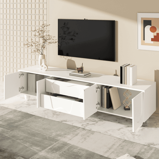 Móvel de TV 180 cm - Minimalista com pés de madeira, design elegante - Branco Móvel de TV 180 cm - Minimalista com pés de madeira, design elegante - Branco