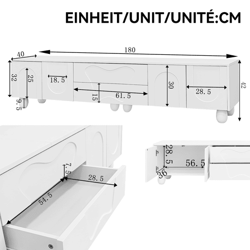 Móvel de TV 180 cm - Minimalista com pés de madeira, design elegante - Branco Móvel de TV 180 cm - Minimalista com pés de madeira, design elegante - Branco