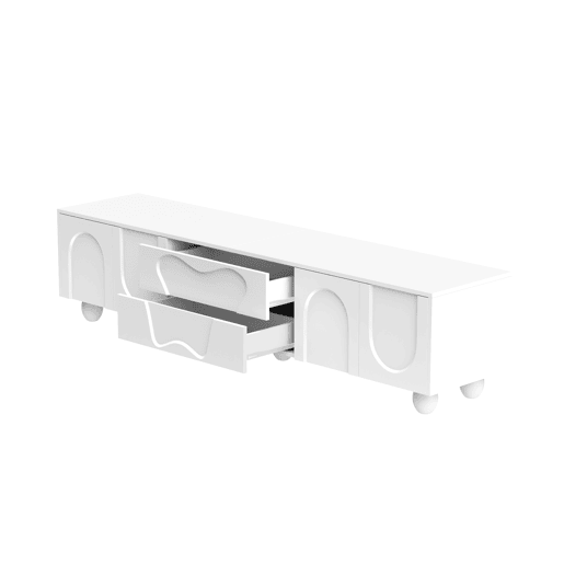 Móvel de TV 180 cm - Minimalista com pés de madeira, design elegante - Branco Móvel de TV 180 cm - Minimalista com pés de madeira, design elegante - Branco