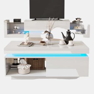 Conjunto de móveis para TV com alto brilho - Móvel para TV + mesa de sala, conjunto para parede da sala, móvel para TV com alto brilho, branco