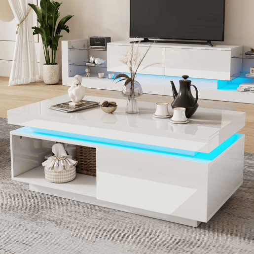 Conjunto de móveis para TV com alto brilho - Móvel para TV + mesa de sala, conjunto para parede da sala, móvel para TV com alto brilho, branco Conjunto de móveis para TV com alto brilho - Móvel para TV + mesa de sala, conjunto para parede da sala, móvel para TV com alto brilho, branco
