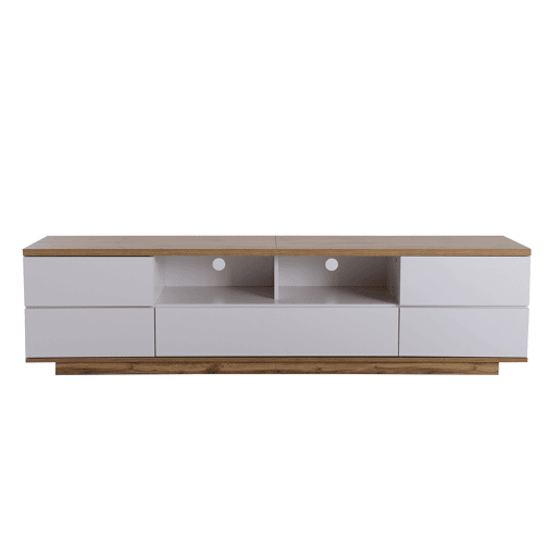 Móvel de TV moderno 180 cm - Design bicolor, acabamento em madeira - Branco Móvel de TV moderno 180 cm - Design bicolor, acabamento em madeira - Branco