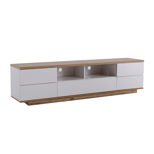 Móvel de TV moderno 180 cm - Design bicolor, acabamento em madeira - Branco Móvel de TV moderno 180 cm - Design bicolor, acabamento em madeira - Branco