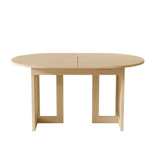 Mesa de jantar extensÃvel 120160 x 80 cm u2014 cantos arredondados, tampo espesso, pernas em rattan, estilo simples u2014 carvalho Mesa de jantar extensÃvel 120160 x 80 cm u2014 cantos arredondados, tampo espesso, pernas em rattan, estilo simples u2014 carvalho