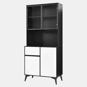 Armário alto tipo vitrina - design a preto e branco com iluminação LED integrada e prateleiras de vidro - preto e branco