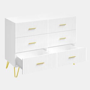 Aparador 100 x 40 x 75 cm - Design elegante, móvel auxiliar multifuncional com espaço de arrumação e que pode ser utilizado como consolamóvel de TV - Branco e dourado