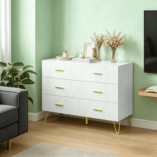Aparador 100 x 40 x 75 cm - Design elegante, móvel auxiliar multifuncional com espaço de arrumação e que pode ser utilizado como consolamóvel de TV - Branco e dourado Aparador 100 x 40 x 75 cm - Design elegante, móvel auxiliar multifuncional com espaço de arrumação e que pode ser utilizado como consolamóvel de TV - Branco e dourado