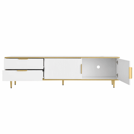 Móvel moderno para televisão - com 2 portas e 2 gavetas - pés metálicos - Branco Móvel moderno para televisão - com 2 portas e 2 gavetas - pés metálicos - Branco