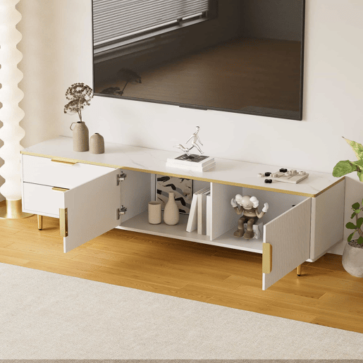 Móvel moderno para televisão - com 2 portas e 2 gavetas - pés metálicos - Branco Móvel moderno para televisão - com 2 portas e 2 gavetas - pés metálicos - Branco