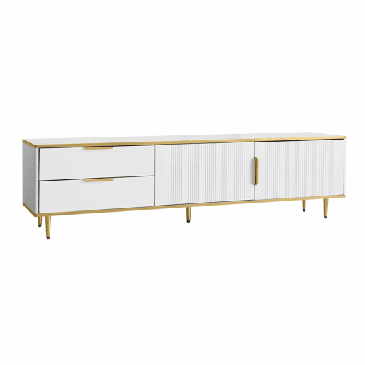 Móvel moderno para televisão - com 2 portas e 2 gavetas - pés metálicos - Branco Móvel moderno para televisão - com 2 portas e 2 gavetas - pés metálicos - Branco