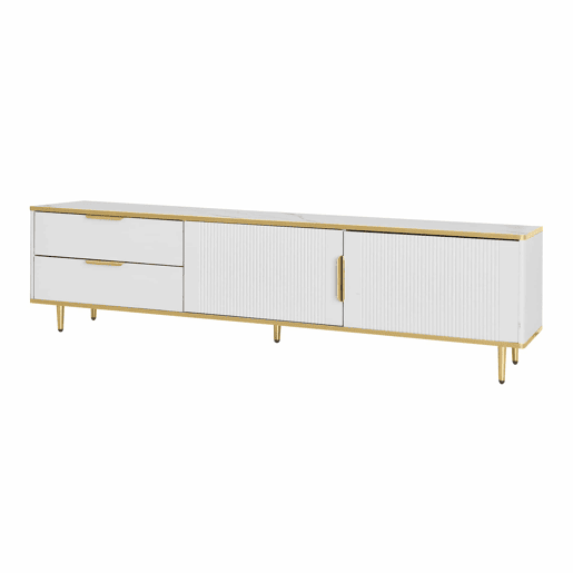 Móvel moderno para televisão - com 2 portas e 2 gavetas - pés metálicos - Branco Móvel moderno para televisão - com 2 portas e 2 gavetas - pés metálicos - Branco