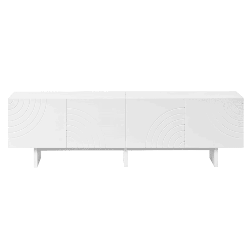 Móvel de televisão - 4 portas com padrão geométrico em arco, frentes com relevo decorativo, divisória central e amplo espaço de arrumação - branco Móvel de televisão - 4 portas com padrão geométrico em arco, frentes com relevo decorativo, divisória central e amplo espaço de arrumação - branco