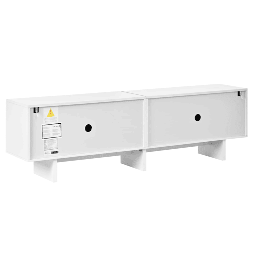 Móvel de televisão - 4 portas com padrão geométrico em arco, frentes com relevo decorativo, divisória central e amplo espaço de arrumação - branco Móvel de televisão - 4 portas com padrão geométrico em arco, frentes com relevo decorativo, divisória central e amplo espaço de arrumação - branco