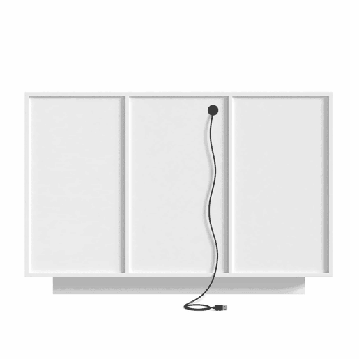 Aparador LED 120 x 40 x 80 cm u2014 com 4 prateleiras, 2 compartimentos abertos, frentes brilhantes u2014 branco e madeira natural Aparador LED 120 x 40 x 80 cm u2014 com 4 prateleiras, 2 compartimentos abertos, frentes brilhantes u2014 branco e madeira natural