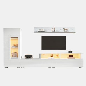 Conjunto de móveis para TV de 3 peças - LED, alto brilho, para sala de estar, TV até 75 - Branco