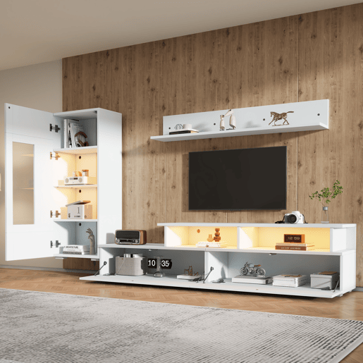 Conjunto de móveis para TV de 3 peças - LED, alto brilho, para sala de estar, TV até 75 - Branco
