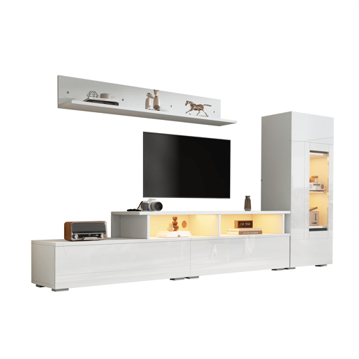 Conjunto de móveis para TV de 3 peças - LED, alto brilho, para sala de estar, TV até 75 - Branco