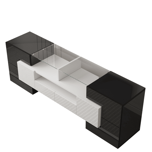 Móvel de TV 145 cm - Design moderno, superfície de vidro elegante, com iluminação LED - Branco+Preto Móvel de TV 145 cm - Design moderno, superfície de vidro elegante, com iluminação LED - Branco+Preto