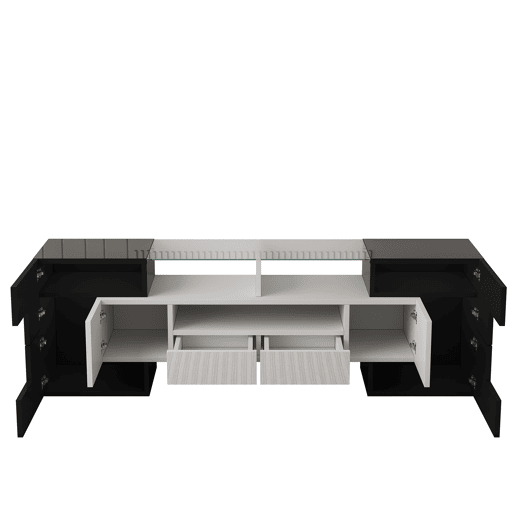 Móvel de TV 145 cm - Design moderno, superfície de vidro elegante, com iluminação LED - Branco+Preto Móvel de TV 145 cm - Design moderno, superfície de vidro elegante, com iluminação LED - Branco+Preto