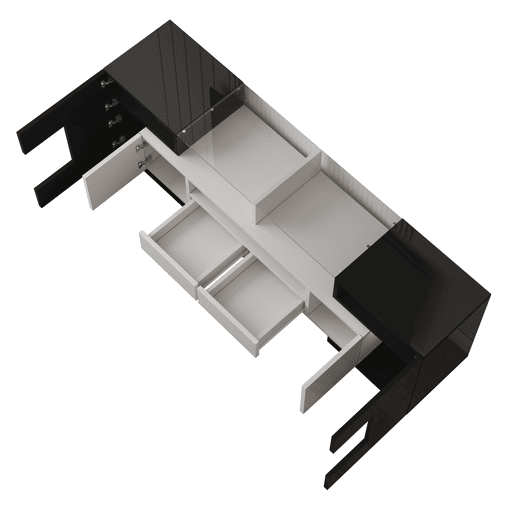 Móvel de TV 145 cm - Design moderno, superfície de vidro elegante, com iluminação LED - Branco+Preto Móvel de TV 145 cm - Design moderno, superfície de vidro elegante, com iluminação LED - Branco+Preto