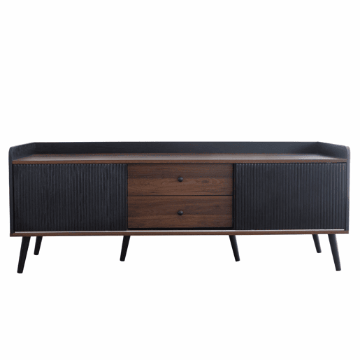 Móvel de TV 160 cm - Com 2 gavetas, 2 portas de correr, design elegante - Preto Móvel de TV 160 cm - Com 2 gavetas, 2 portas de correr, design elegante - Preto