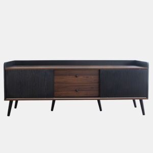 Móvel de TV 160 cm - Com 2 gavetas, 2 portas de correr, design elegante - Preto