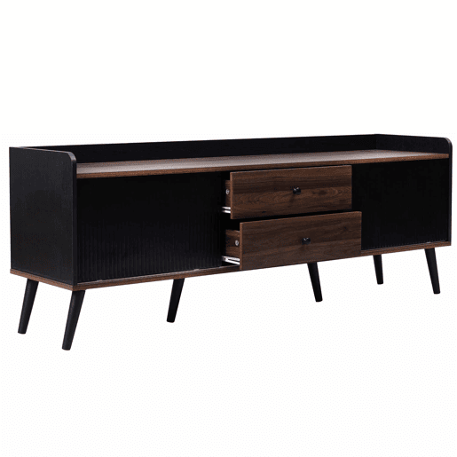 Móvel de TV 160 cm - Com 2 gavetas, 2 portas de correr, design elegante - Preto Móvel de TV 160 cm - Com 2 gavetas, 2 portas de correr, design elegante - Preto
