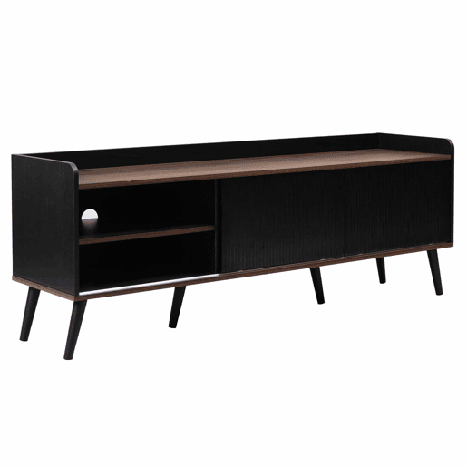 Móvel de TV 160 cm - Com 2 gavetas, 2 portas de correr, design elegante - Preto Móvel de TV 160 cm - Com 2 gavetas, 2 portas de correr, design elegante - Preto