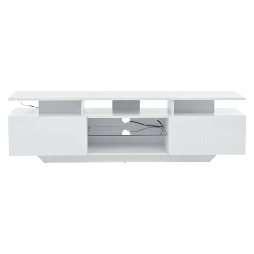 Móvel de TV 160x40x45 cm - Com 2 armários, LED, 8 prateleiras, para TV de 70 - Branco Móvel de TV 160x40x45 cm - Com 2 armários, LED, 8 prateleiras, para TV de 70 - Branco