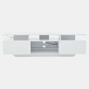 Móvel de TV 160x40x45 cm - Com 2 armários, LED, 8 prateleiras, para TV de 70 - Branco