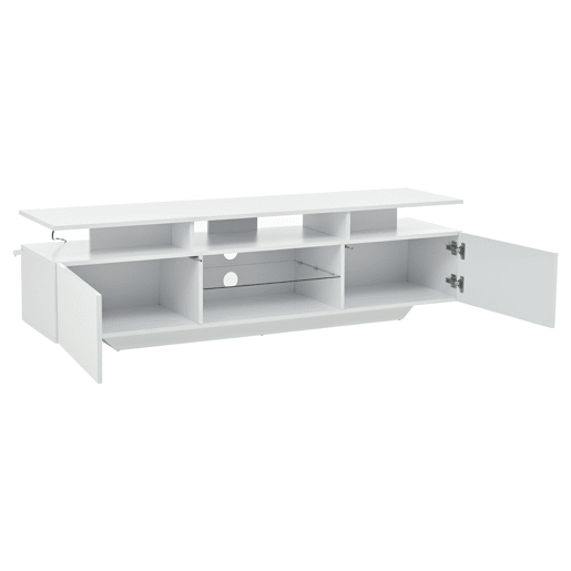 Móvel de TV 160x40x45 cm - Com 2 armários, LED, 8 prateleiras, para TV de 70 - Branco Móvel de TV 160x40x45 cm - Com 2 armários, LED, 8 prateleiras, para TV de 70 - Branco