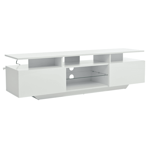 Móvel de TV 160x40x45 cm - Com 2 armários, LED, 8 prateleiras, para TV de 70 - Branco Móvel de TV 160x40x45 cm - Com 2 armários, LED, 8 prateleiras, para TV de 70 - Branco