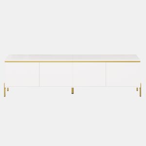 Conjunto de móvel de TV e mesa de centro - Luxuoso, alto brilho, bordas douradas, grande capacidade de armazenamento - Branco