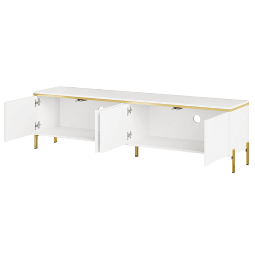 Conjunto de móvel de TV e mesa de centro - Luxuoso, alto brilho, bordas douradas, grande capacidade de armazenamento - Branco