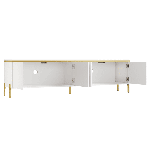 Conjunto de móvel de TV e mesa de centro - Luxuoso, alto brilho, bordas douradas, grande capacidade de armazenamento - Branco