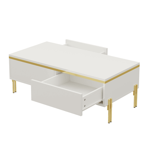 Conjunto de móvel de TV e mesa de centro - Luxuoso, alto brilho, bordas douradas, grande capacidade de armazenamento - Branco