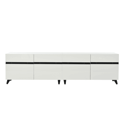Móvel de TV 180x40x49 cm - Alto brilho, 4 armários, 8 pés, carga recomendada 52 kg - Branco Móvel de TV 180x40x49 cm - Alto brilho, 4 armários, 8 pés, carga recomendada 52 kg - Branco