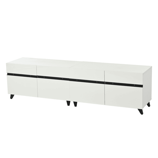 Móvel de TV 180x40x49 cm - Alto brilho, 4 armários, 8 pés, carga recomendada 52 kg - Branco Móvel de TV 180x40x49 cm - Alto brilho, 4 armários, 8 pés, carga recomendada 52 kg - Branco