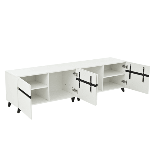 Móvel de TV 180x40x49 cm - Alto brilho, 4 armários, 8 pés, carga recomendada 52 kg - Branco Móvel de TV 180x40x49 cm - Alto brilho, 4 armários, 8 pés, carga recomendada 52 kg - Branco