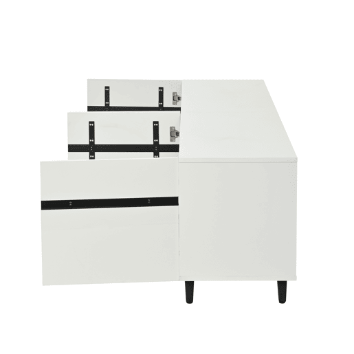 Móvel de TV 180x40x49 cm - Alto brilho, 4 armários, 8 pés, carga recomendada 52 kg - Branco Móvel de TV 180x40x49 cm - Alto brilho, 4 armários, 8 pés, carga recomendada 52 kg - Branco
