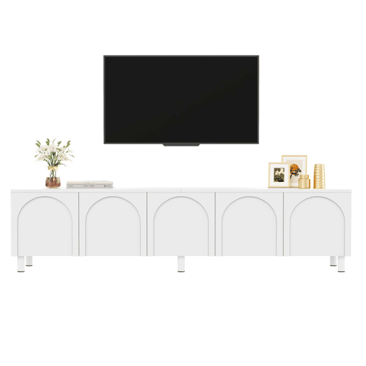 Móvel baixo para televisão - 5 portas, pés metálicos, PBMDF, arrumação moderna - Branco Móvel baixo para televisão - 5 portas, pés metálicos, PBMDF, arrumação moderna - Branco