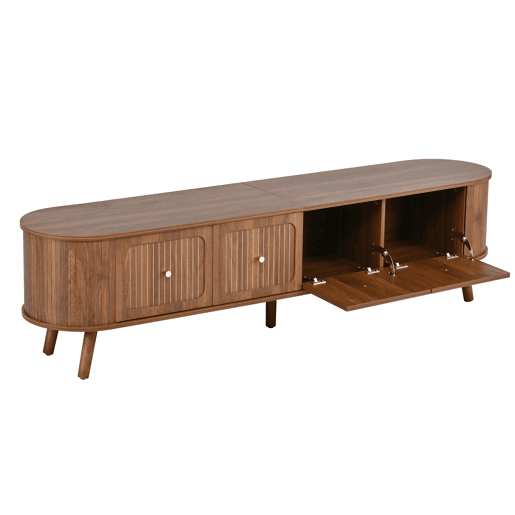 Móvel de TV 180x38x47 cm - 4 portas, puxadores dourados, pés de madeira - Nogal