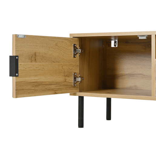 Móvel de TV Mosaik com 2 portas e 2 gavetas - Móvel baixo para sala de estar com 2 prateleiras abertas, pés metálicos - Cor natural