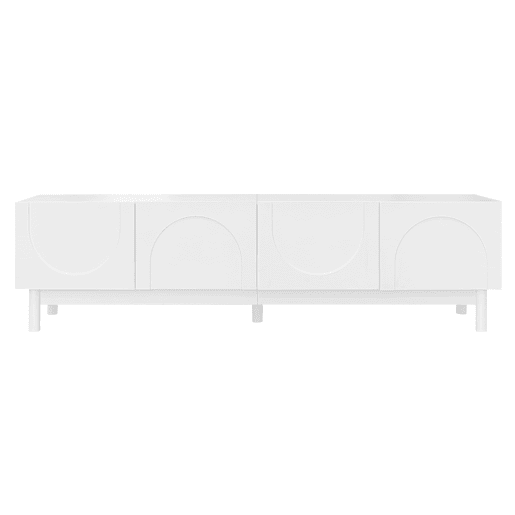 Lowboard 169 cm - Portas curvas, prateleiras e suporte para TV com pés estabilizadores - Branco