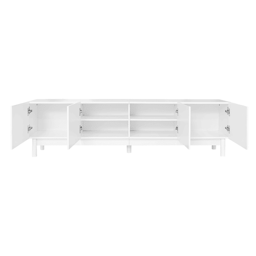Lowboard 169 cm - Portas curvas, prateleiras e suporte para TV com pés estabilizadores - Branco