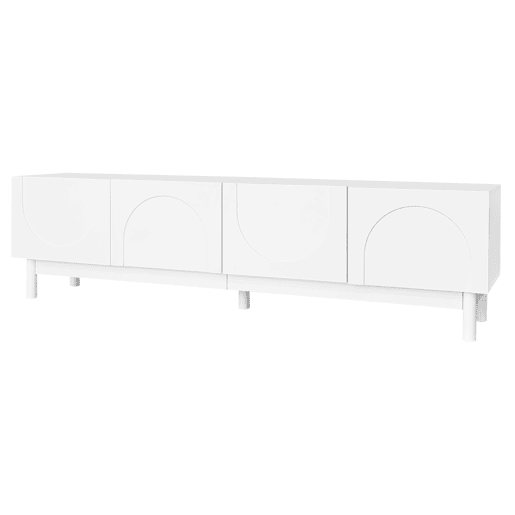 Lowboard 169 cm - Portas curvas, prateleiras e suporte para TV com pés estabilizadores - Branco